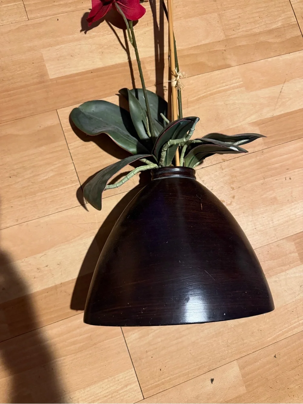 Red Orchid Stem Arrangement in Dark Brown Vase artificial vase plant home decor